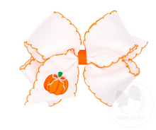 Load image into Gallery viewer, Harvest Pumpkin Embroidery Moonstitch Hair Bow