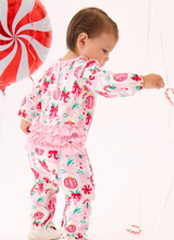 Load image into Gallery viewer, Baby Girls Holly Christmas Ornament Bows Knit Long Sleeve Ruffle Full Length Romper