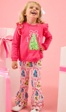 Load image into Gallery viewer, Girls Christmas Tree Hot Pink Bow Applique Flutter Sweatshirt