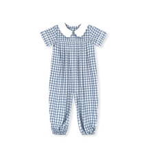 Load image into Gallery viewer, Stone Blue Check Precious Pleated Romper