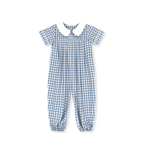 Stone Blue Check Precious Pleated Romper