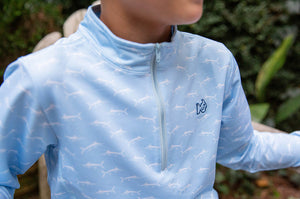 Marlin Print on Clear Sky Blue Pro Performance Quarter Zip Pullover