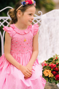 Tulip Pink Gingham Frilled Cap Sleeve Smocked Dress