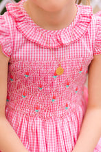 Load image into Gallery viewer, Tulip Pink Gingham Frilled Cap Sleeve Smocked Dress