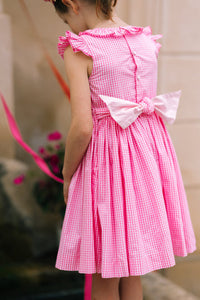 Tulip Pink Gingham Frilled Cap Sleeve Smocked Dress