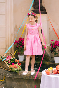 Tulip Pink Gingham Frilled Cap Sleeve Smocked Dress