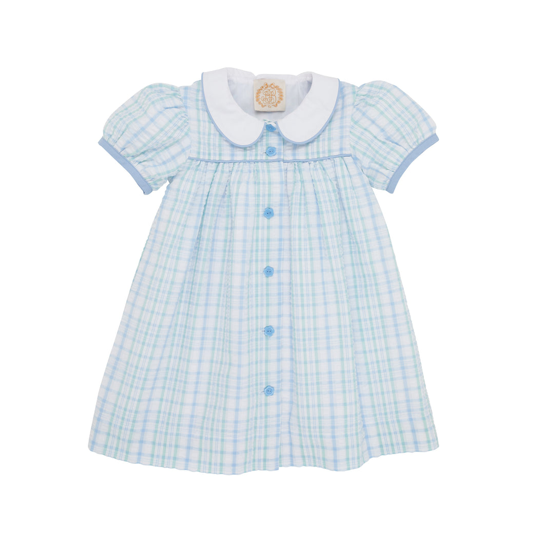 Tabitha's Teacher's Pet Dress-Turks Teal Sewanee Seersucker/Beale Street Blue