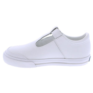 Footmates White Leather & Grey Trim Drew T Strap Mary Jane