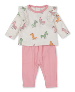 Zebra and Friends Pink Print Pant Set