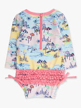 Load image into Gallery viewer, Baby Girls Beach Day Long Sleeve One Piece Rash Guard Swimsuit with Signature Rear Ruffles