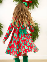 Load image into Gallery viewer, Girls O Christmas Tree Knit Long Sleeve Twirl Dress