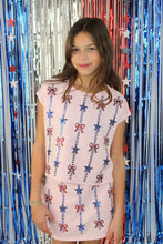 Load image into Gallery viewer, Sequin Stars and Bows Americana Top Tween Girls