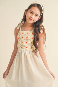 Tween Kids Girls Crochet Tie Shoulder Midi Dress