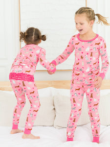 Girls Bamboo Viscose Puppy Playtime Ruffle Pajama Set