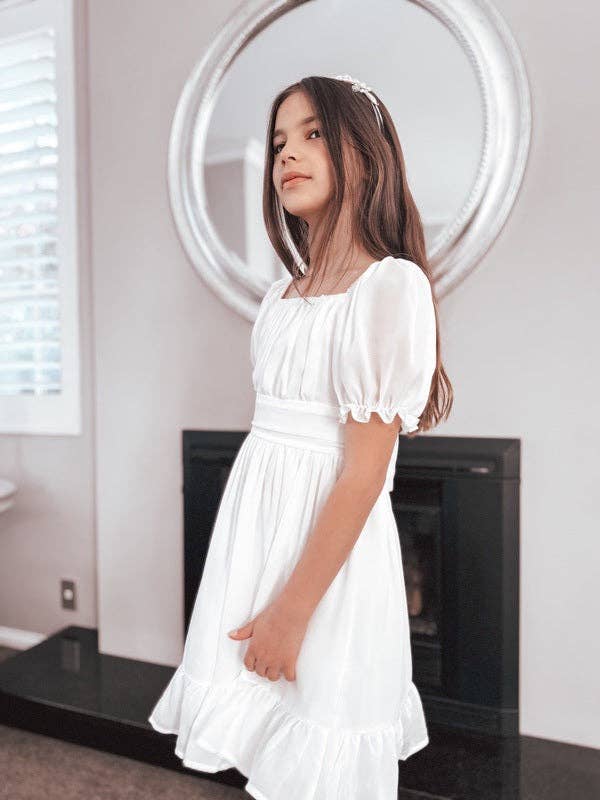 Emilia Girls White Dress Knee Length – Ragamuffin Children's Boutique