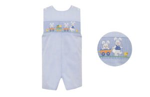 Bunnies With Wagon Bishop- Boy's Jon Jon Light Blue Gingham