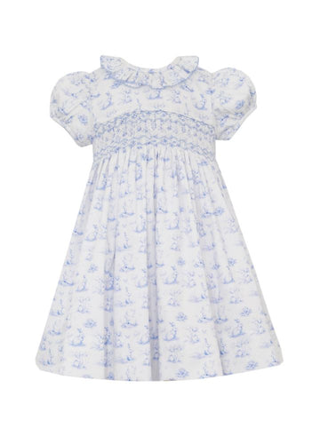 Blue Bunny Toille Ruffled Collar & Smocked Float Dress