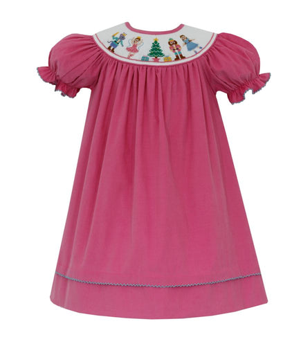 Rose Pink Corduroy Short Sleeve Nutcracker Bishop Dress