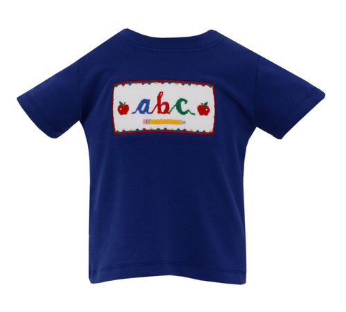 Royal Blue Knit Smocked ABC School Short Sleeve Shirt