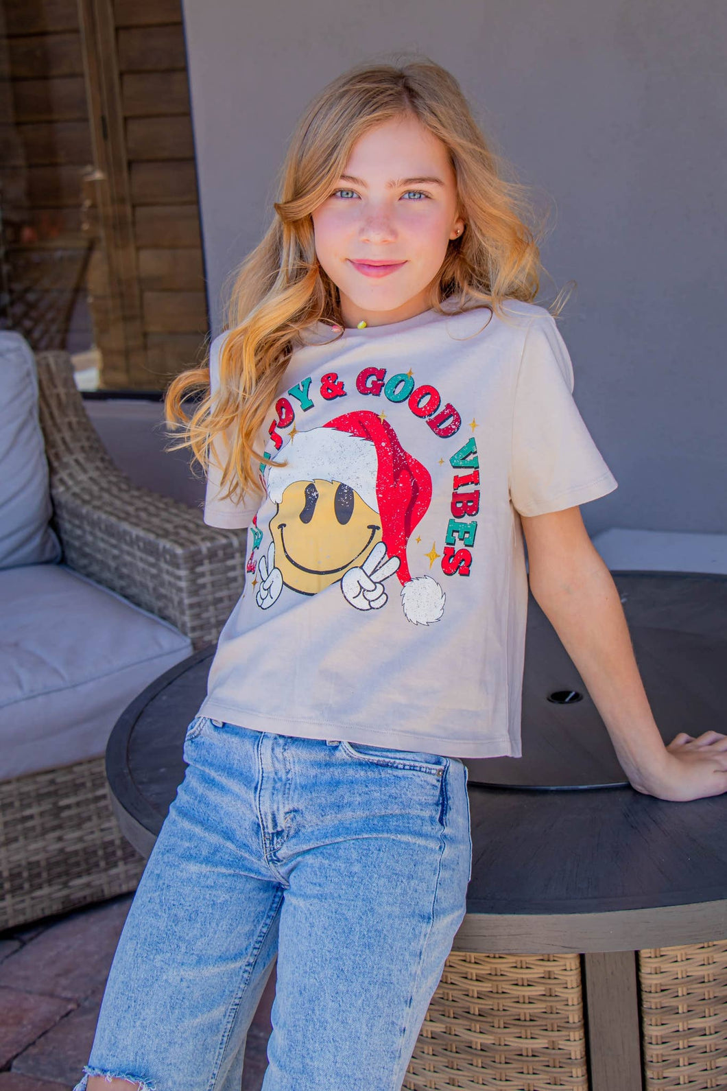 Peace Joy and Good Vibes Glitter Graphic Tee