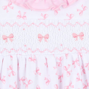 Pink Baby Bows Smocked Printed Ruffle Pant Set