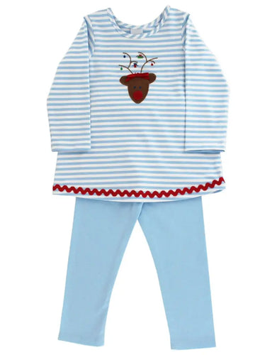 Reindeer Light Blue Stripe Tunic Pant Set