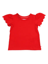 Load image into Gallery viewer, Girls Red Knit Short Sleeve Scallop Tee
