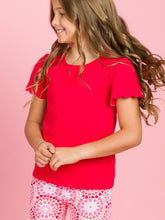 Load image into Gallery viewer, Girls Red Knit Short Sleeve Scallop Tee
