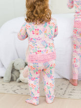 Load image into Gallery viewer, Baby Girls Bunny &amp; Friends Bamboo Viscose Footed Ruffle One Piece Pajama