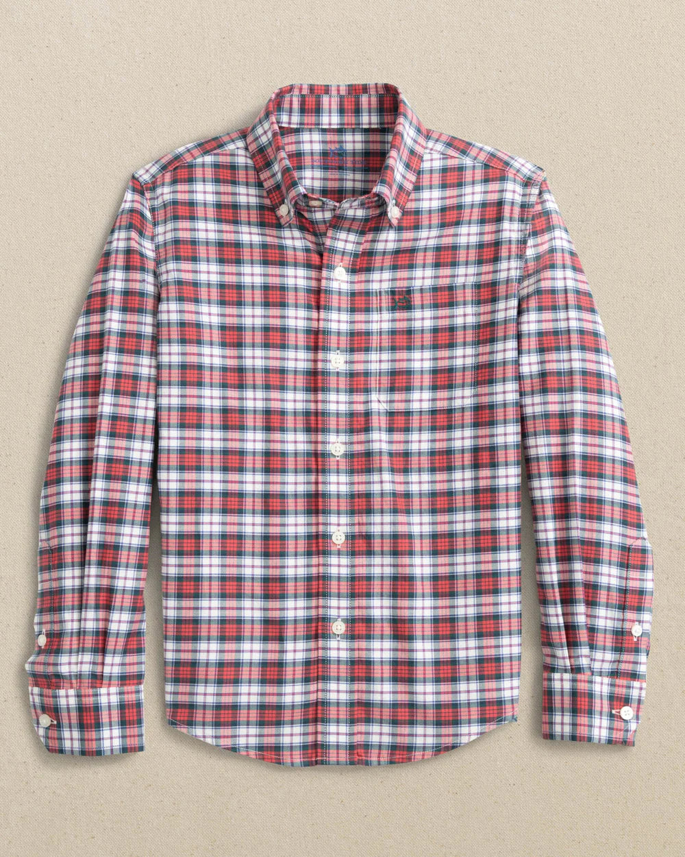 Youth Long Sleeve MacDuff Tartan Sportshirt in Crab Red