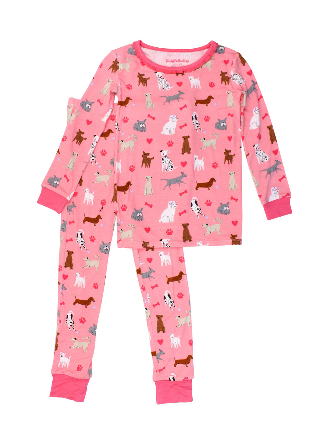 Toddler Girls Puppy Bamboo Ruffle Long Sleeve Pajama Set