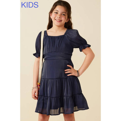 Girls Textured Shimmer Tie Detail Dress