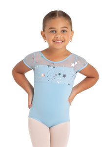 Light Blue Star Struck Galaxy Short Sleeve Leotard