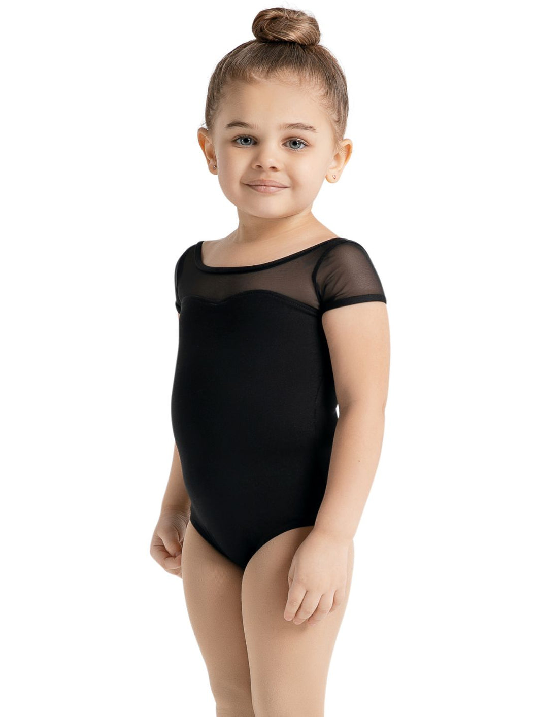 Black Mesh Yolk Short Sleeve Leotard