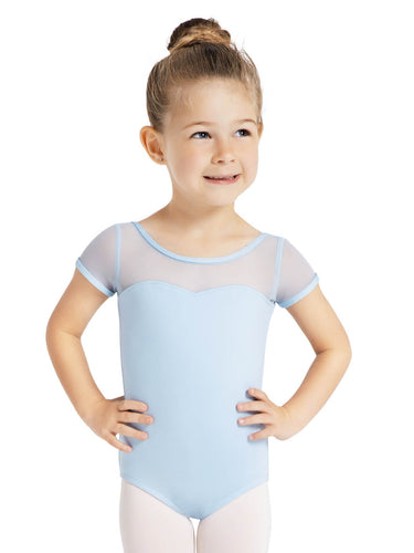 Light Blue Mesh Yolk Short Sleeve Leotard