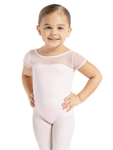 Pink Mesh Yolk Short Sleeve Leotard