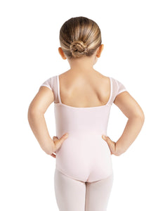 Pink Mesh Yolk Short Sleeve Leotard
