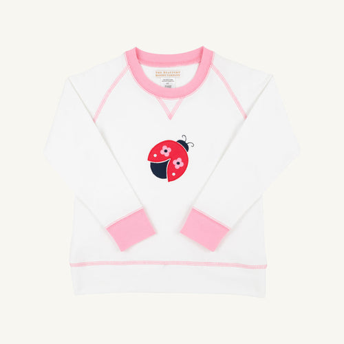 Cassidy Comfy Crewneck Worth Avenue White & Ladybug Applique