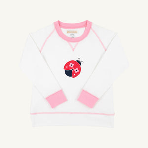 Cassidy Comfy Crewneck Worth Avenue White & Ladybug Applique