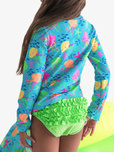 Load image into Gallery viewer, Girls Neon Jelly Time Long Sleeve Zipper Rash Guard 2-Piece Swimsuit with Signature Rear Ruffles