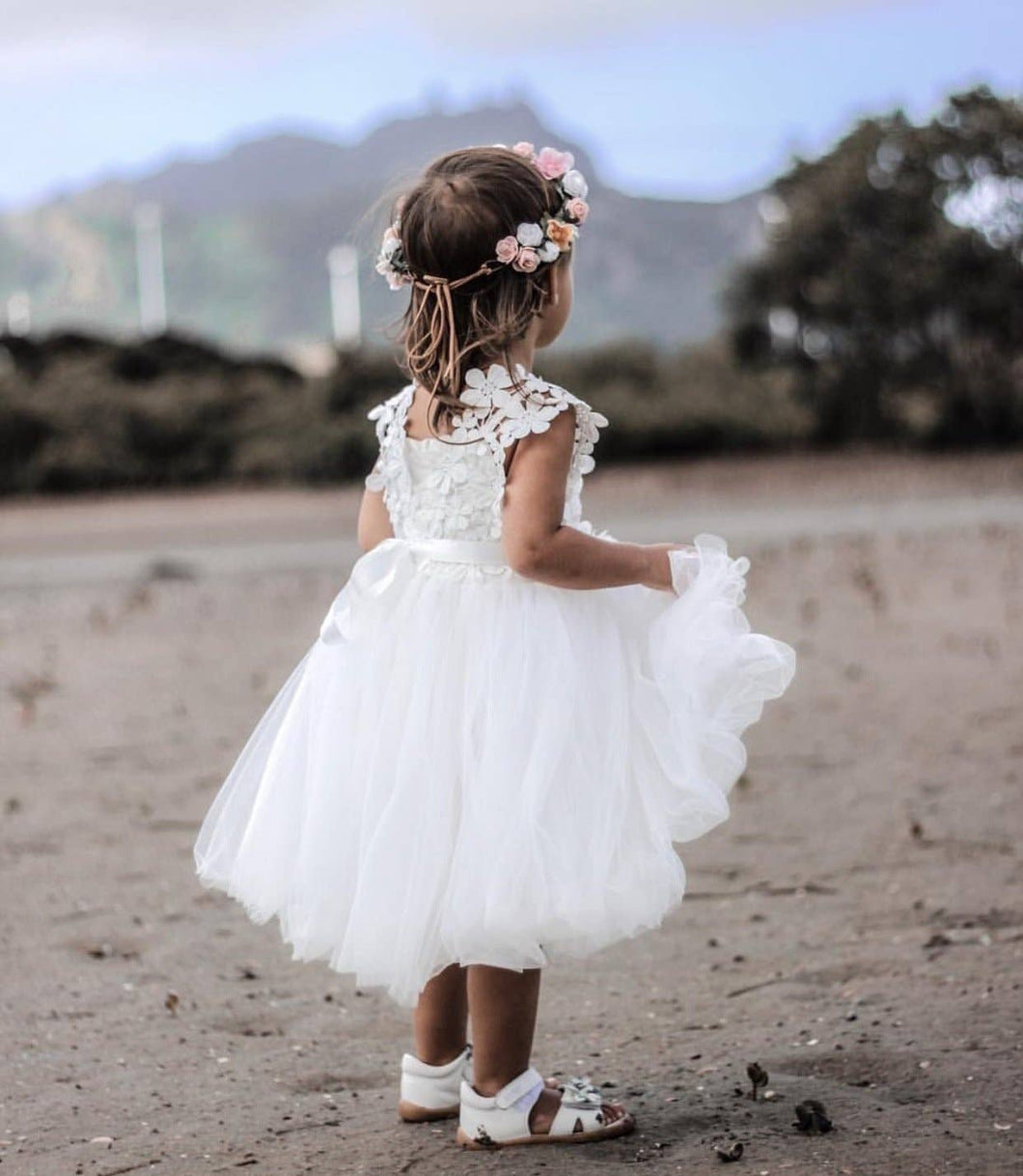Layla White Flower Girl Dress