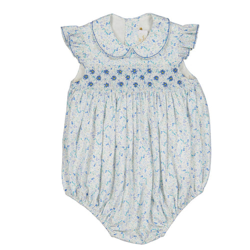 Cosmos Blue Floral Smocked Bubble