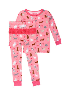 Toddler Girls Puppy Bamboo Ruffle Long Sleeve Pajama Set