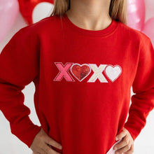 Load image into Gallery viewer, XOXO Sequin Patch Valentine&#39;s Day Sweatshirt - Kids Crewneck