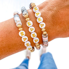 Load image into Gallery viewer, Mama Heishi Bracelets: White/Gold Letters