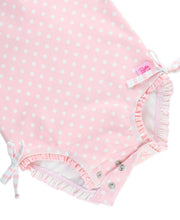 Load image into Gallery viewer, Baby Girls Pink Polka Dot Long Sleeve One Piece Rash Guard Swimsuit with Signature Rear Ruffles