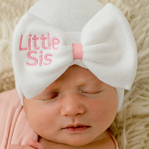 White Bow Little Sis Baby Hat