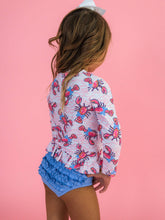 Load image into Gallery viewer, Girls Pink Lobster Lagoon Long Sleeve Rash Guard 2-Piece Swimsuit with Signature Rear Ruffles