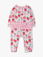 Load image into Gallery viewer, Baby Girls Holly Christmas Ornament Bows Knit Long Sleeve Ruffle Full Length Romper