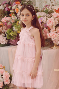 Halter Neck Pearl Tiered Tulle Birthday Party Dress